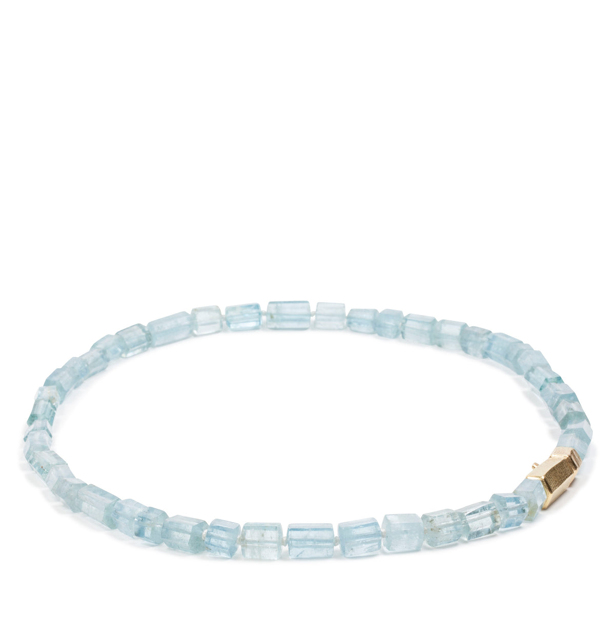 Blaue Aquamarinkette mit 750 Goldkastenschloss