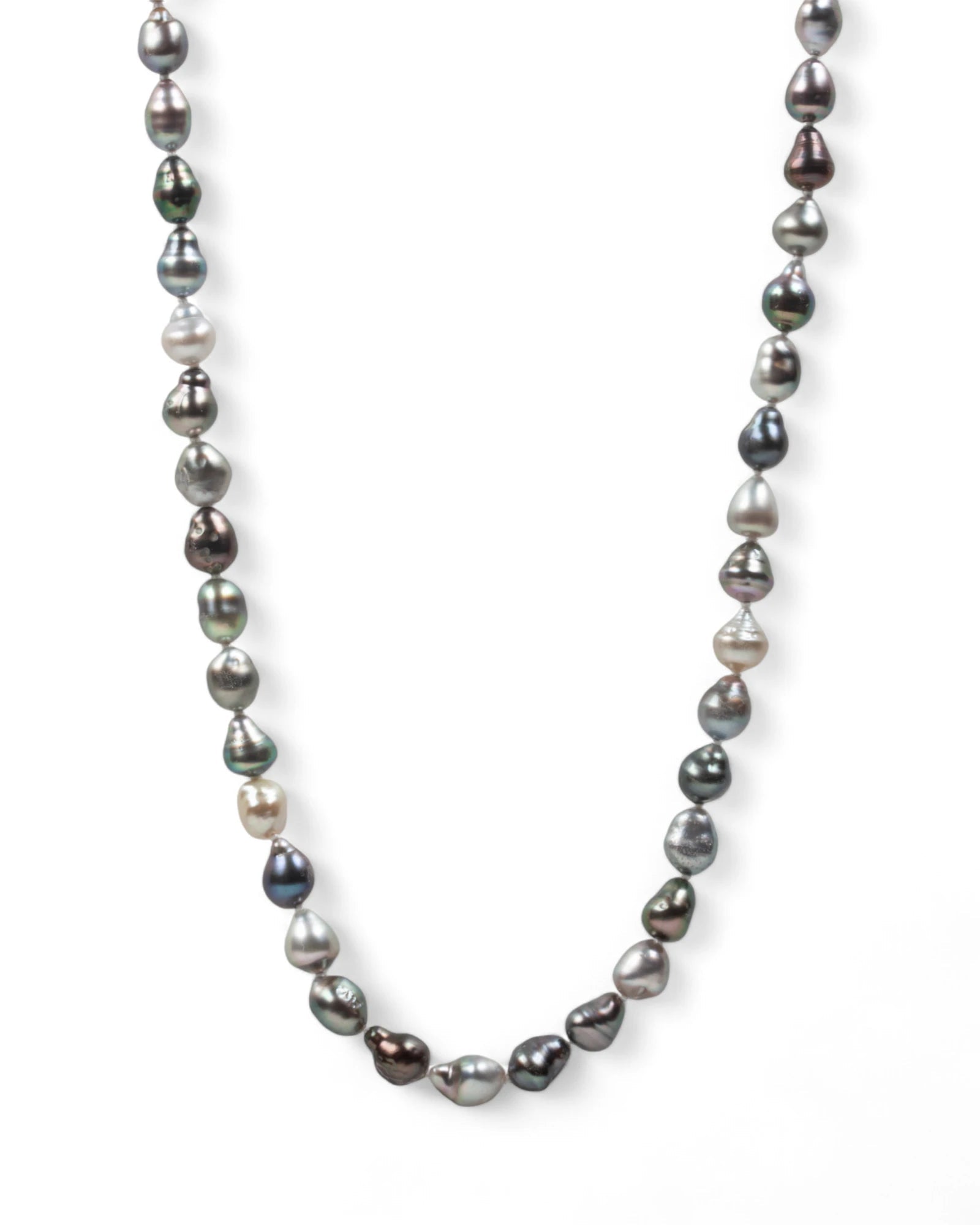 Halskette mit weiß/silbernen/grauen Tahiti-Keshi-Zuchtperlen mit 750 Gold-Häkchenverschluss - Goldschmiede Krack - Trauringe & Unikatschmuck aus Deidesheim