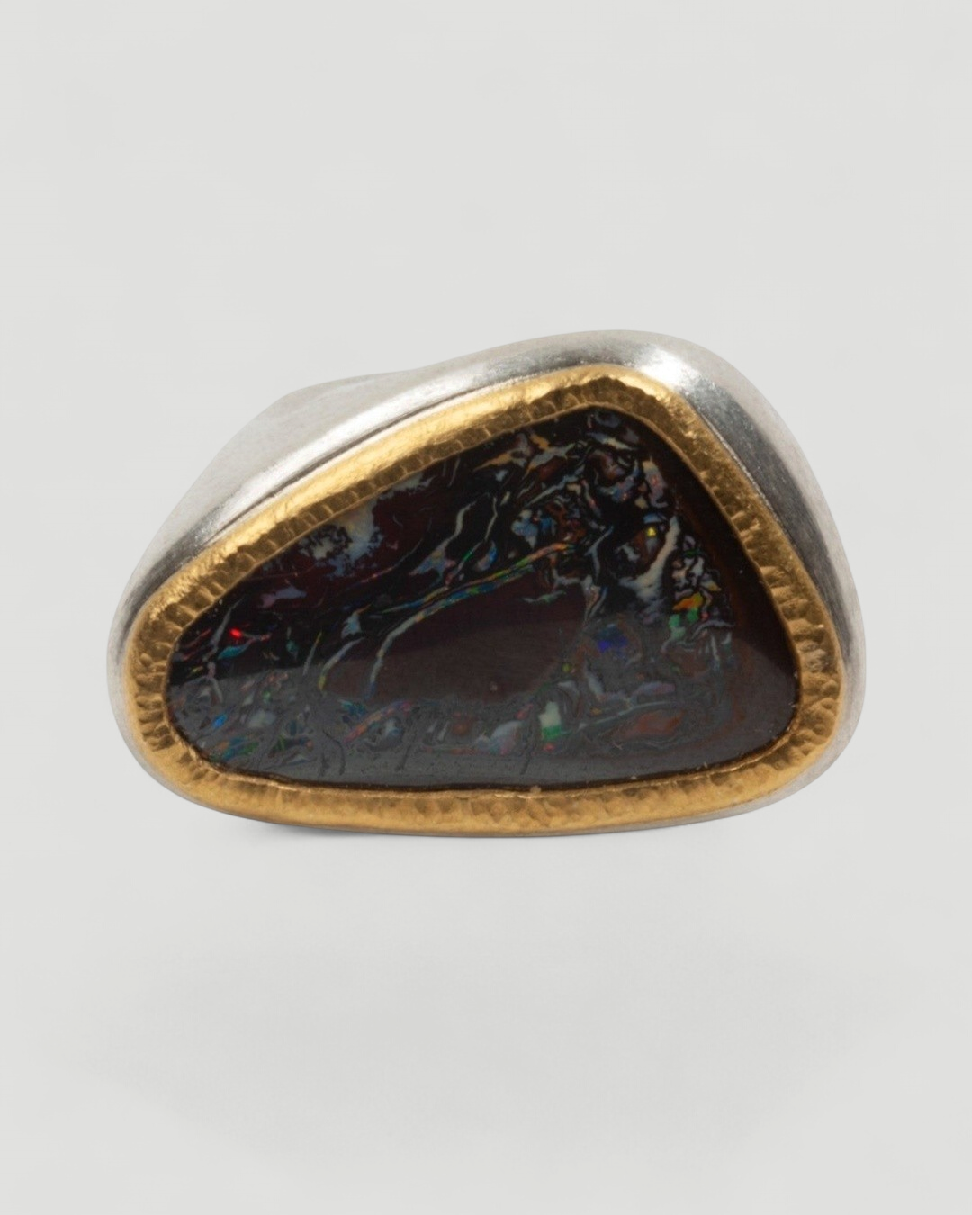 925 Silberring mit Yowah-Nuss-Opal gefasst in Feingold - Goldschmiede Krack
