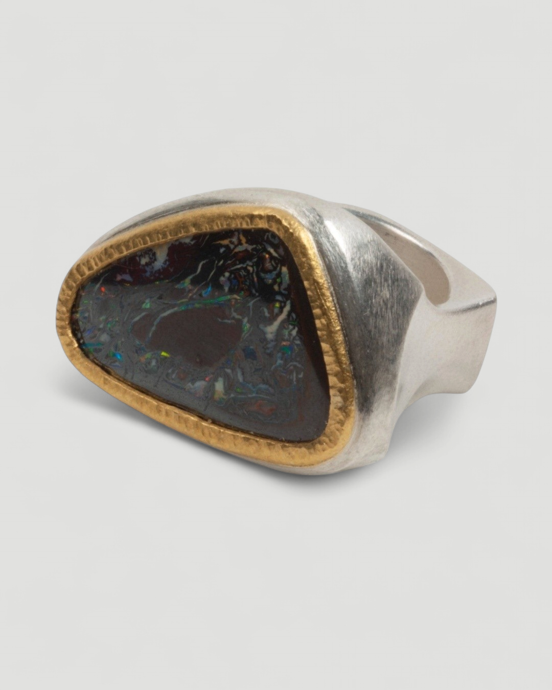 925 Silberring mit Yowah-Nuss-Opal gefasst in Feingold - Goldschmiede Krack