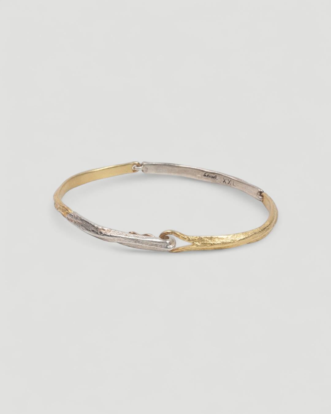 Großes bicolor Armband mit Struktur aus 925 Silber und 750 Gold - Goldschmiede Krack