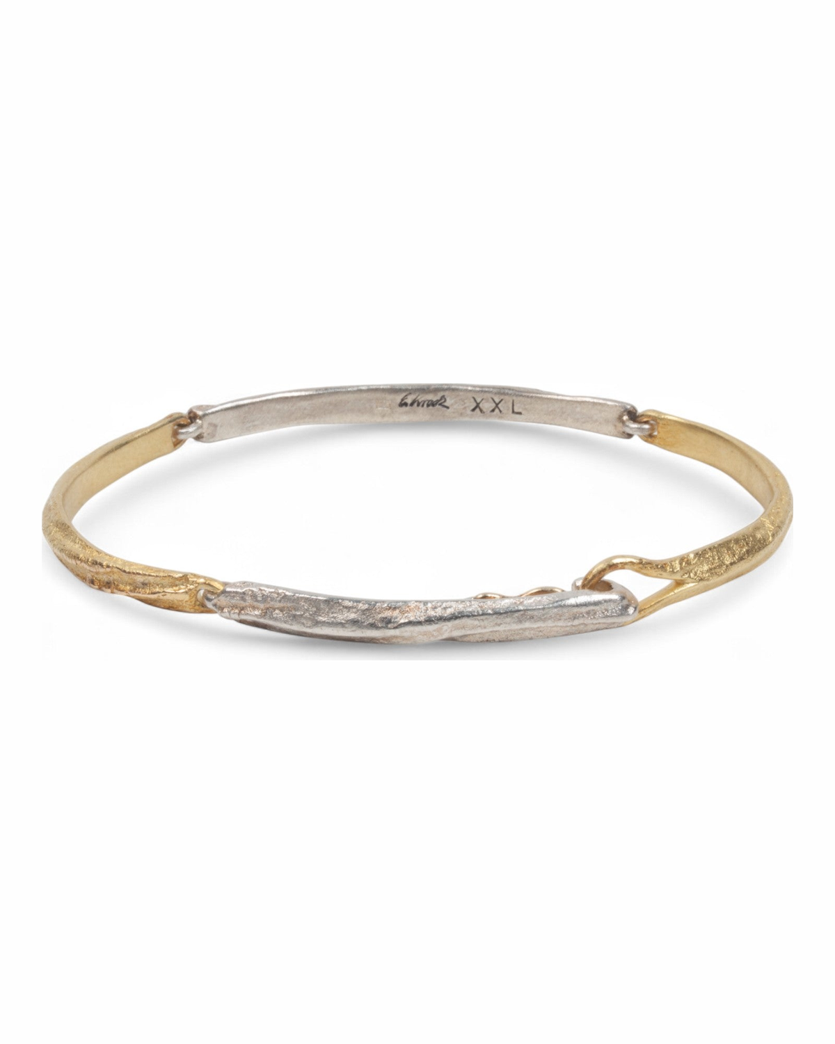 Großes bicolor Armband mit Struktur aus 925 Silber und 750 Gold - Goldschmiede Krack