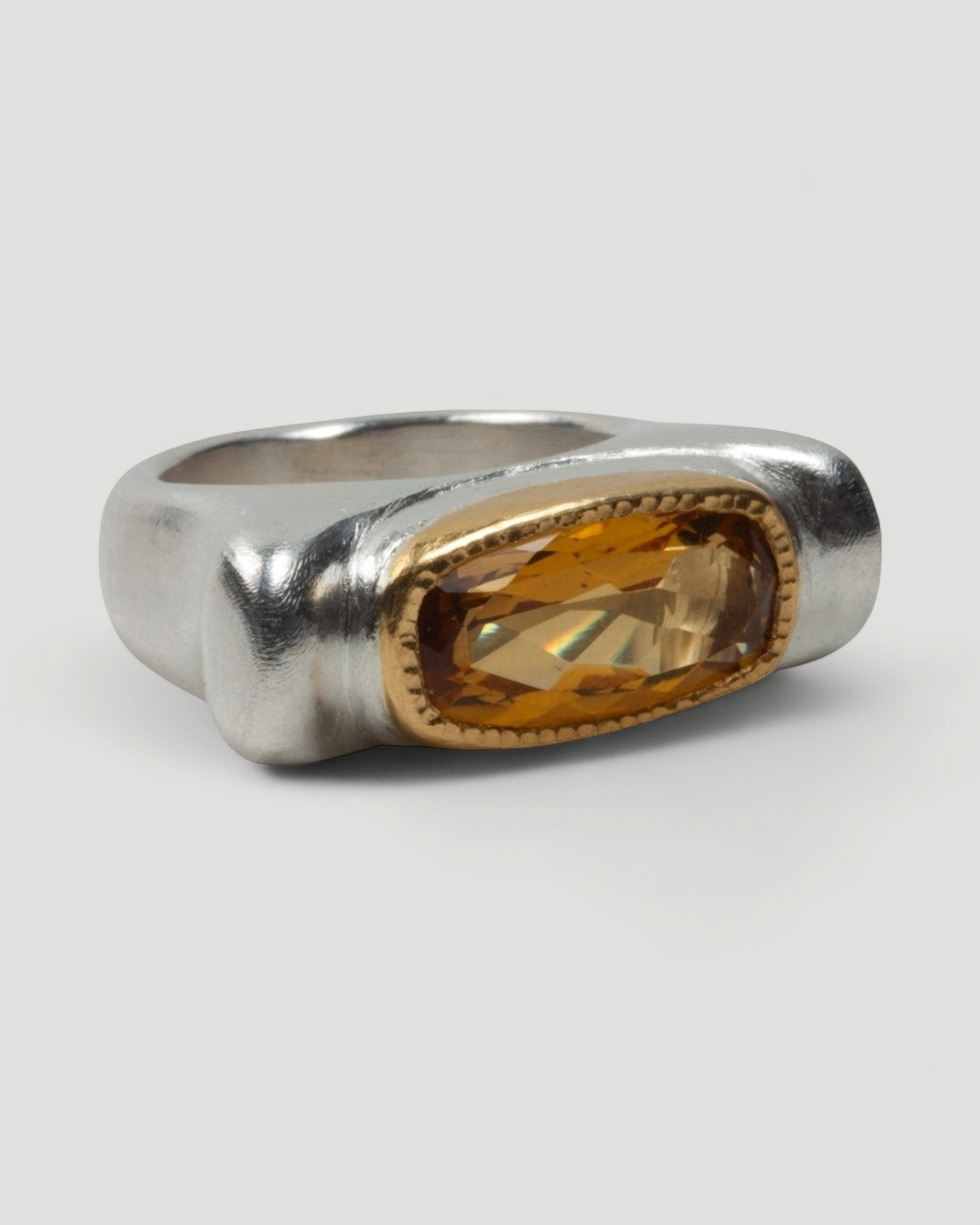 Bicolor 925 Silberring mit facettiertem Goldberyll - Goldschmiede Krack