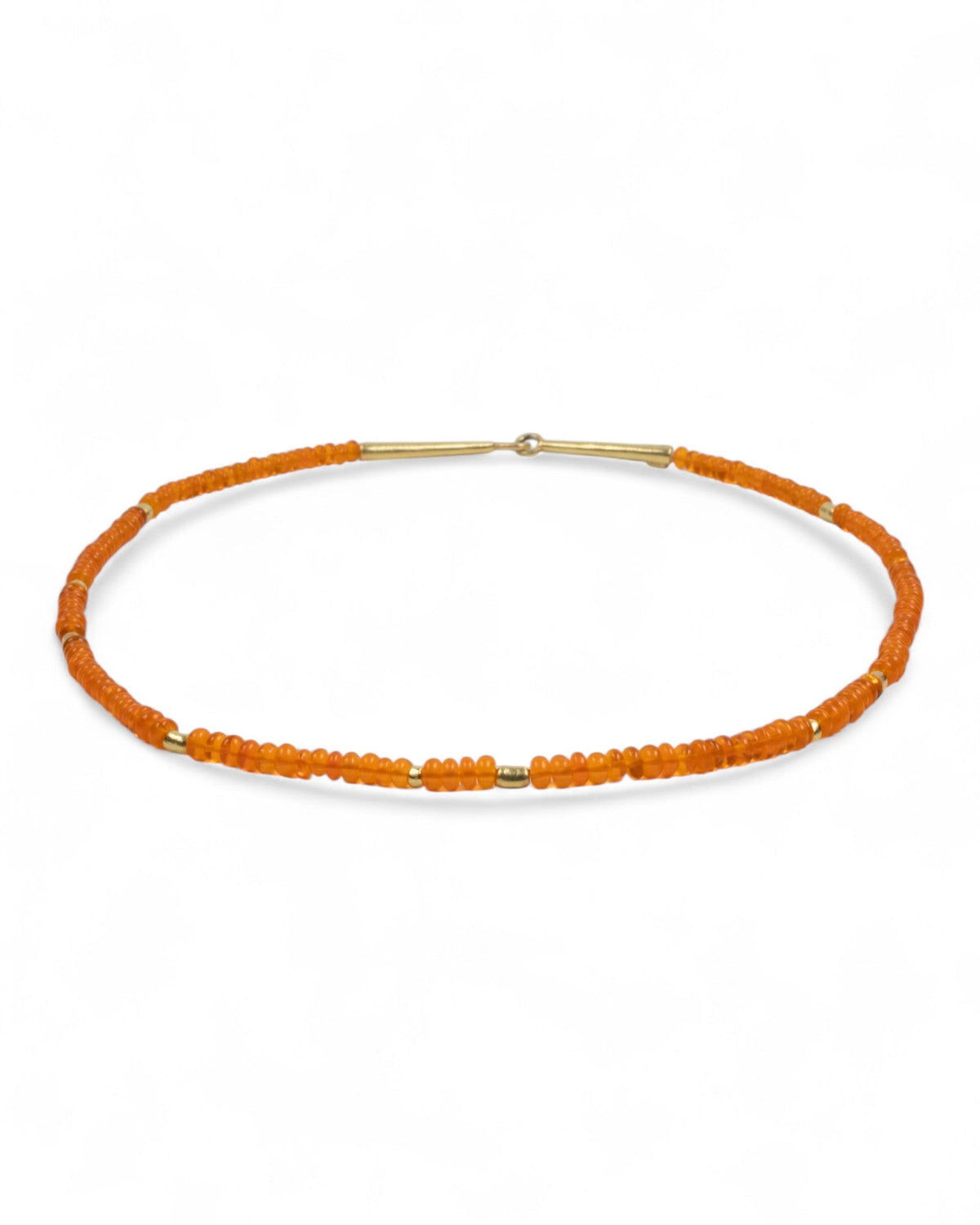 Edelsteinkette aus orangefarbenem Feueropal mit 750er Goldelementen und Hakenverschluss - Goldschmiede Krack