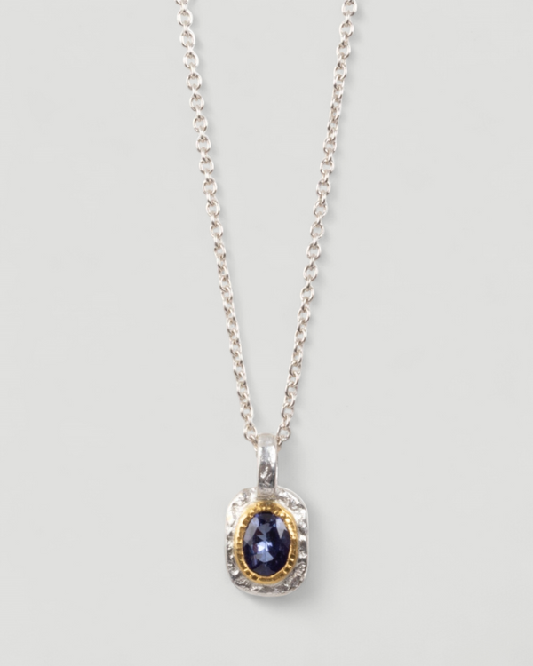 Bicolor Silberanhänger mit Tansanit (0.89 ct) in 999 Goldfassung mit 925 Silberkette