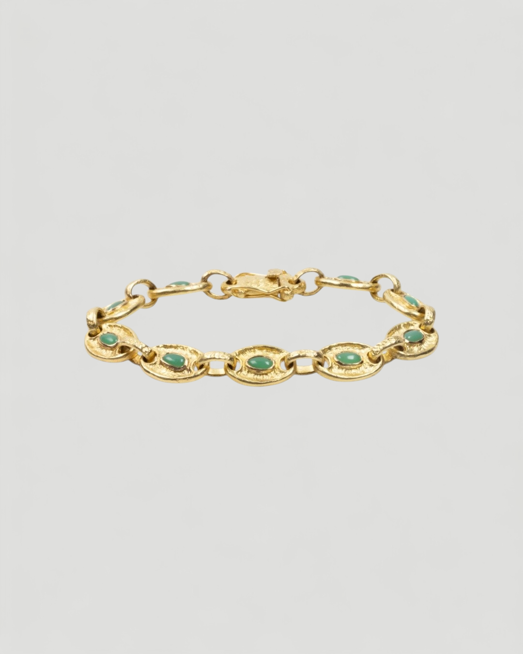 750 Gold-Gliederarmband mit grünen Chrysoprasen (2.34 ct) - Goldschmiede Krack
