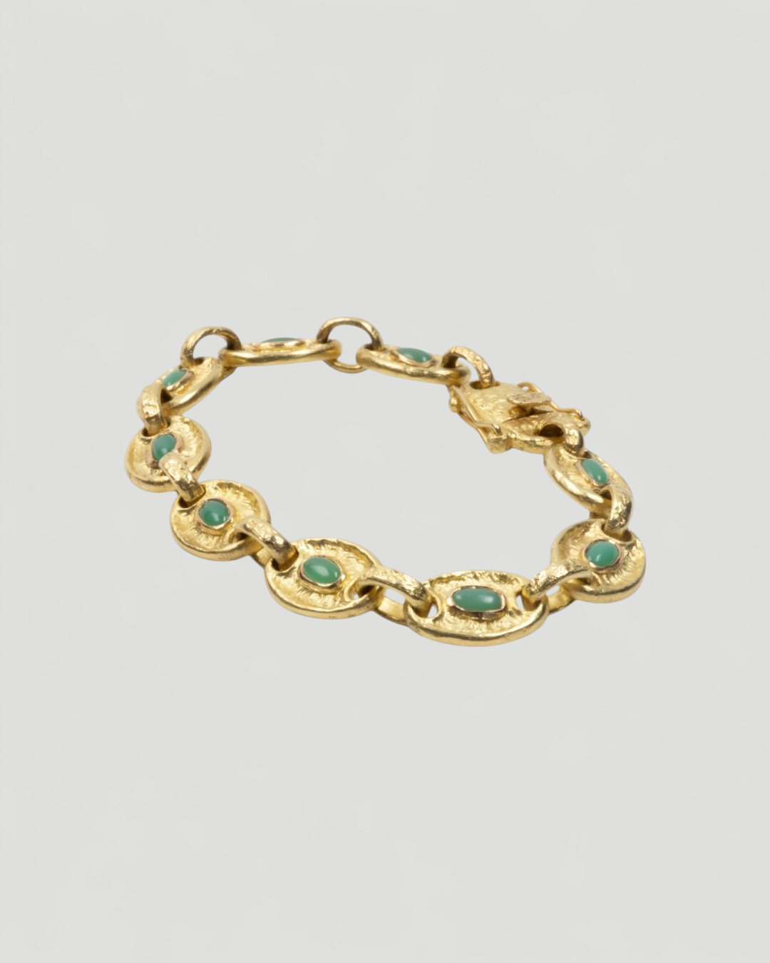 750 Gold-Gliederarmband mit grünen Chrysoprasen (2.34 ct) - Goldschmiede Krack