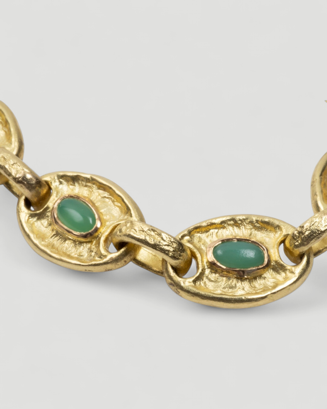 750 Gold-Gliederarmband mit grünen Chrysoprasen (2.34 ct) - Goldschmiede Krack