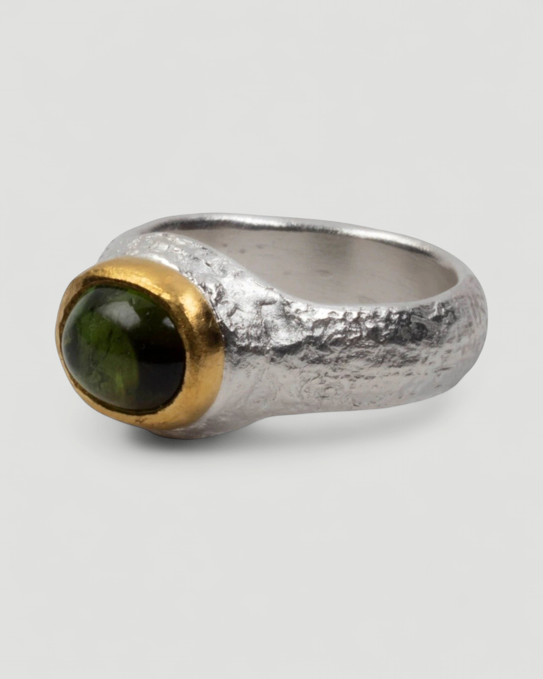 925 Silberring mit grünem Turmalin (3.37 ct) und 999 Feingold - Goldschmiede Krack