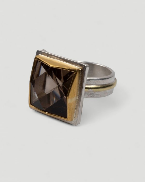 Markanter 925 Silberring mit 999 Feingold und 21,90 ct Rauchquarz – Unikat - Goldschmiede Krack