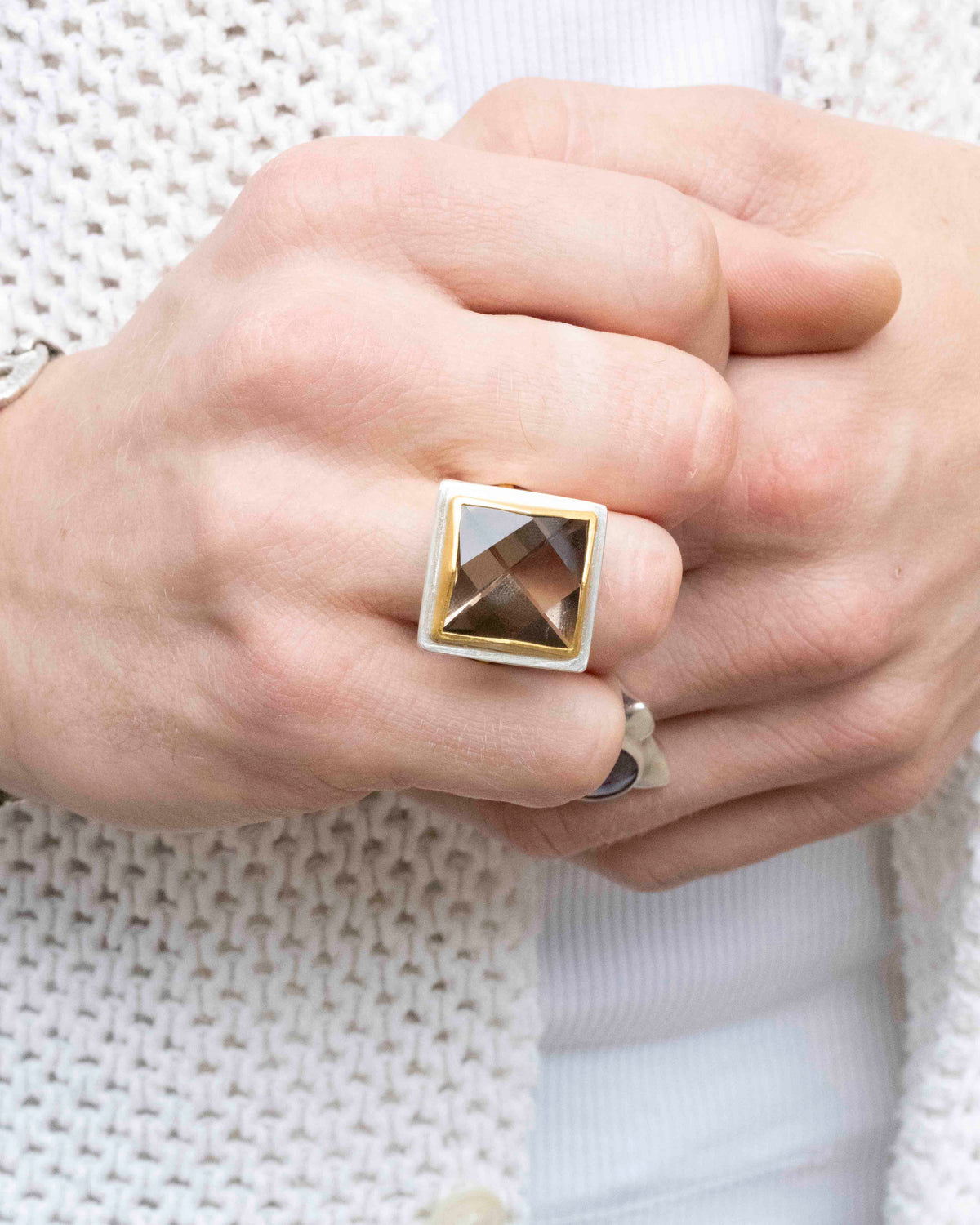 Markanter 925 Silberring mit 999 Feingold und 21,90 ct Rauchquarz – Unikat - Goldschmiede Krack