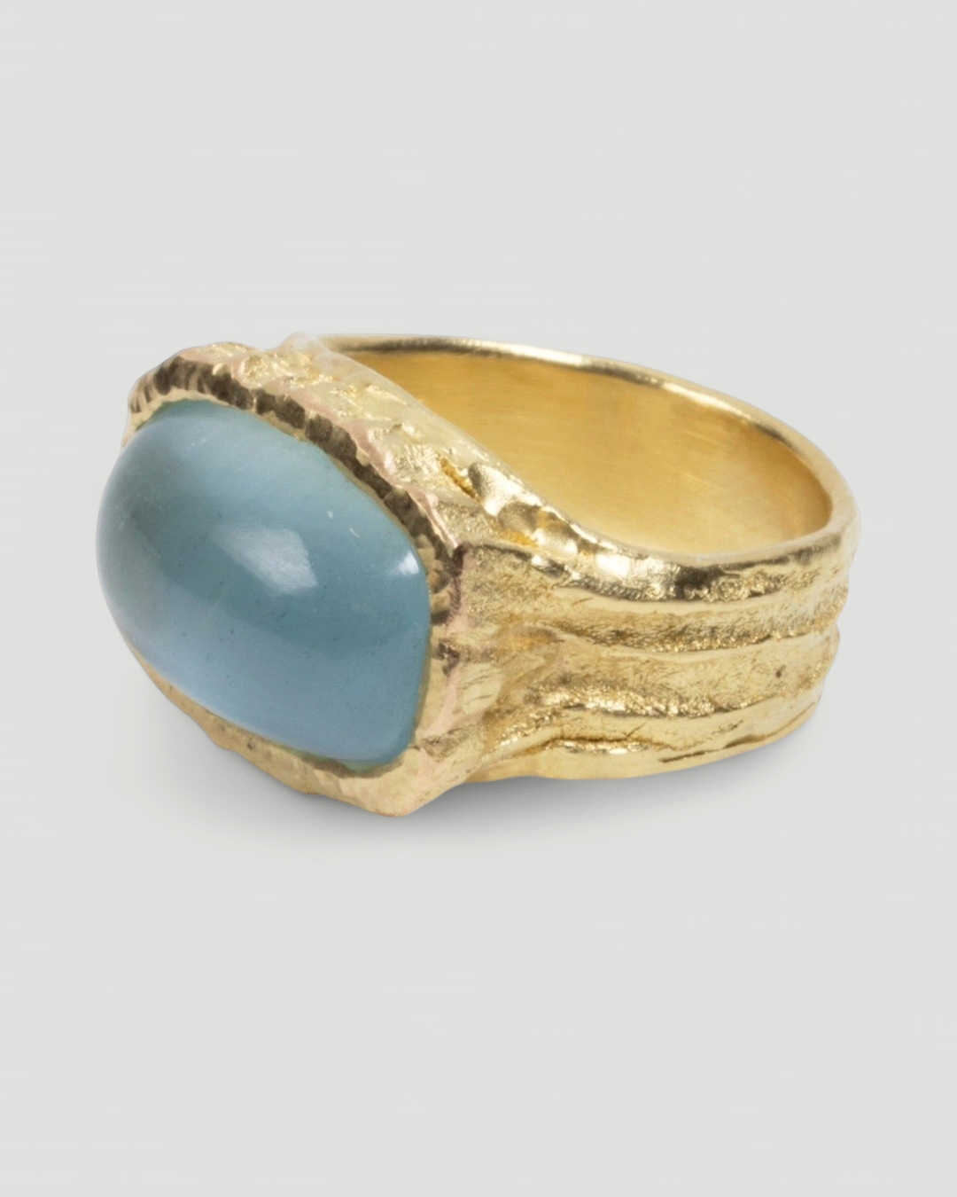 Strukturierter 750 Goldring mit blauem Aquamarin (10,05 ct) - Goldschmiede Krack