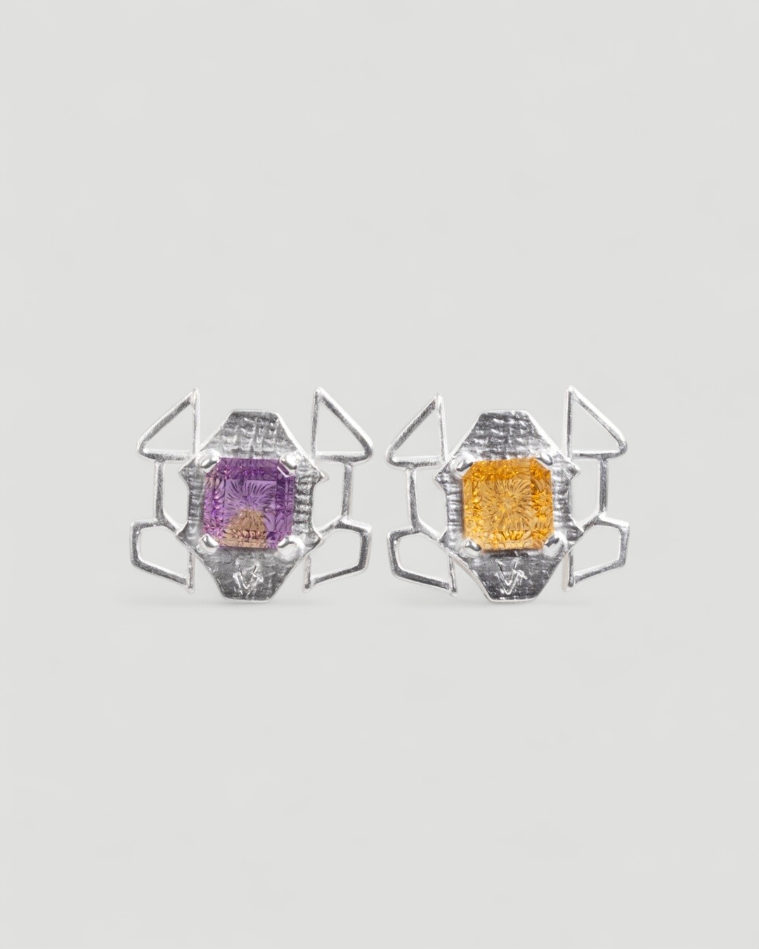 Bicolor Ohrschmuck mit Amethyst und Citrin – 925 Silber, Design Louis Krack - Goldschmiede Krack