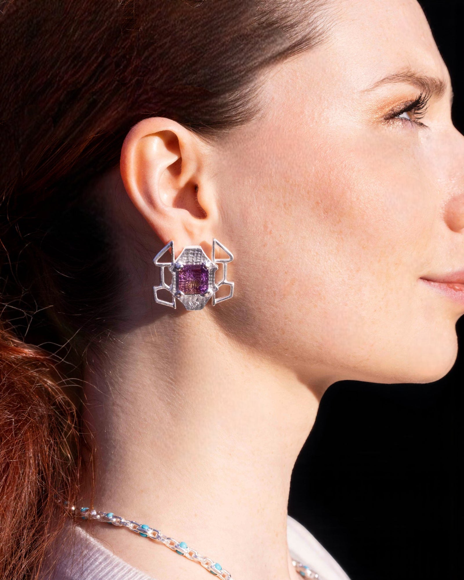 Bicolor Ohrschmuck mit Amethyst und Citrin – 925 Silber, Design Louis Krack - Goldschmiede Krack