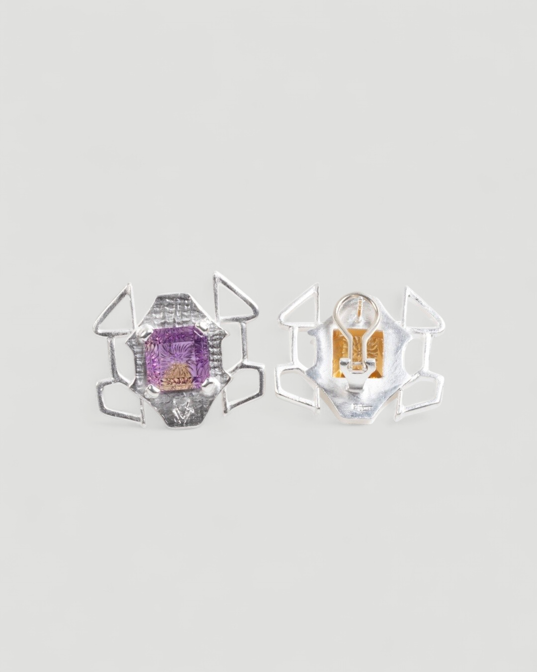 Bicolor Ohrschmuck mit Amethyst und Citrin – 925 Silber, Design Louis Krack - Goldschmiede Krack