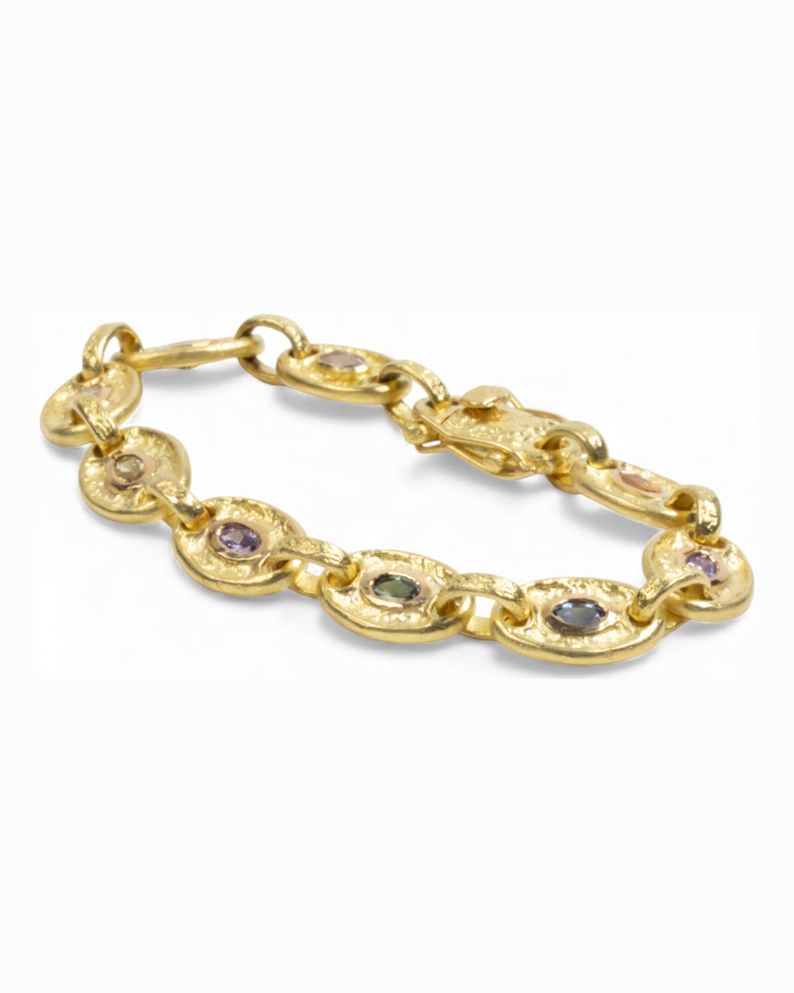 750 Gold-Gliederarmband mit bunten Saphiren (zus. 2,75 ct) - Goldschmiede Krack - Trauringe & Unikatschmuck aus Deidesheim