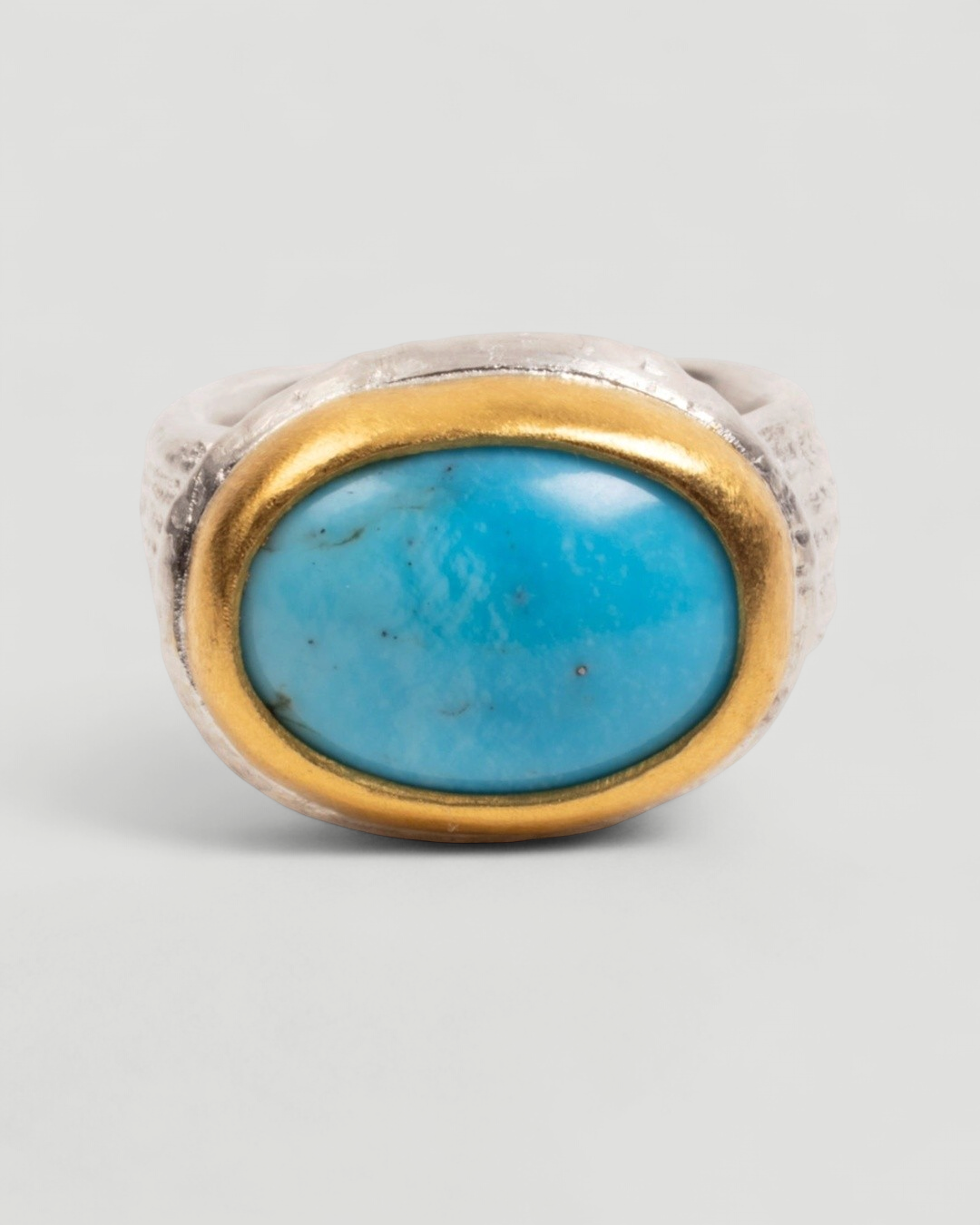 925 Silberring mit ovalem Türkis-Cabochon und Feingoldfassung - Goldschmiede Krack