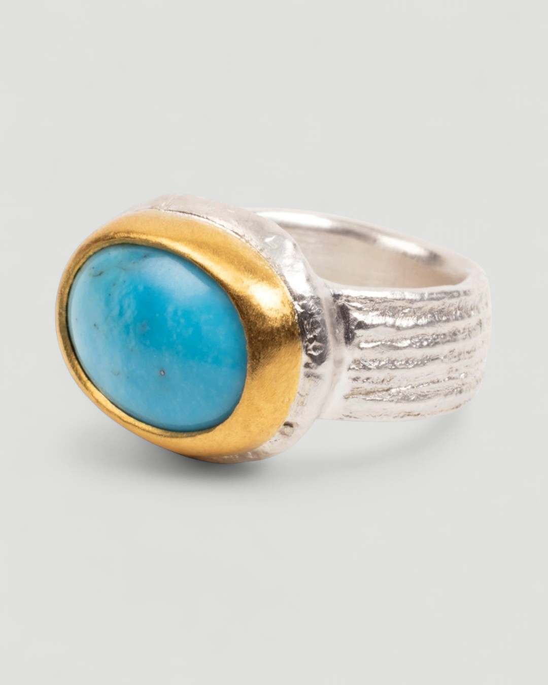925 Silberring mit ovalem Türkis-Cabochon und Feingoldfassung - Goldschmiede Krack