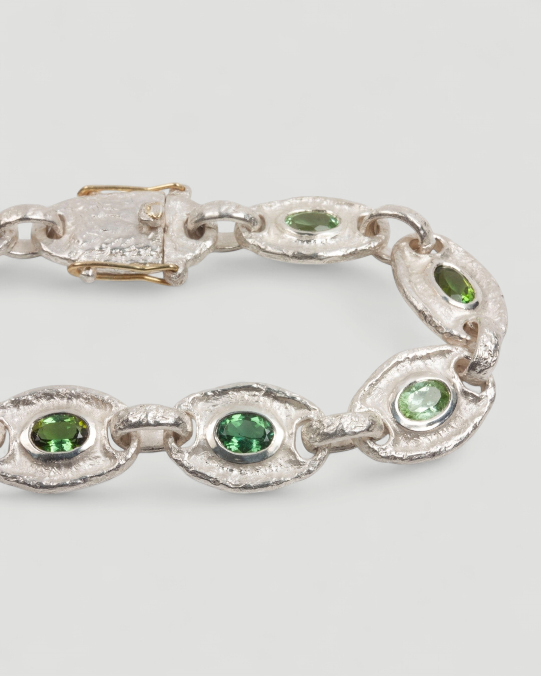 925 Silberarmband mit grünen Turmalinen (5.69 ct) und 750 Gold - Goldschmiede Krack
