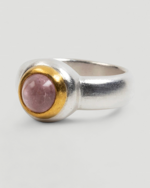 925 Silberring mit rosa Turmalin (2,36 ct) und 999 Feingold-Fassung