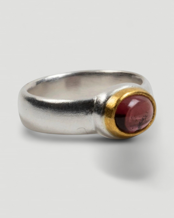925 Silberring mit rotem Turmalin (2.34 ct) und 999 Feingold-Fassung