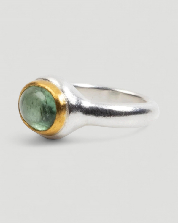 925 Silberring mit grünem Turmalin (3,31 ct) und 999 Feingold-Fassung