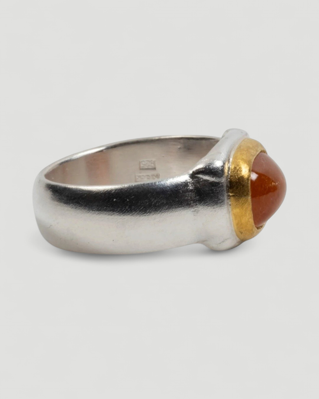 925 Silberring mit Mandarin-Granat (6,51 ct) und 999 Feingold-Fassung - Goldschmiede Krack