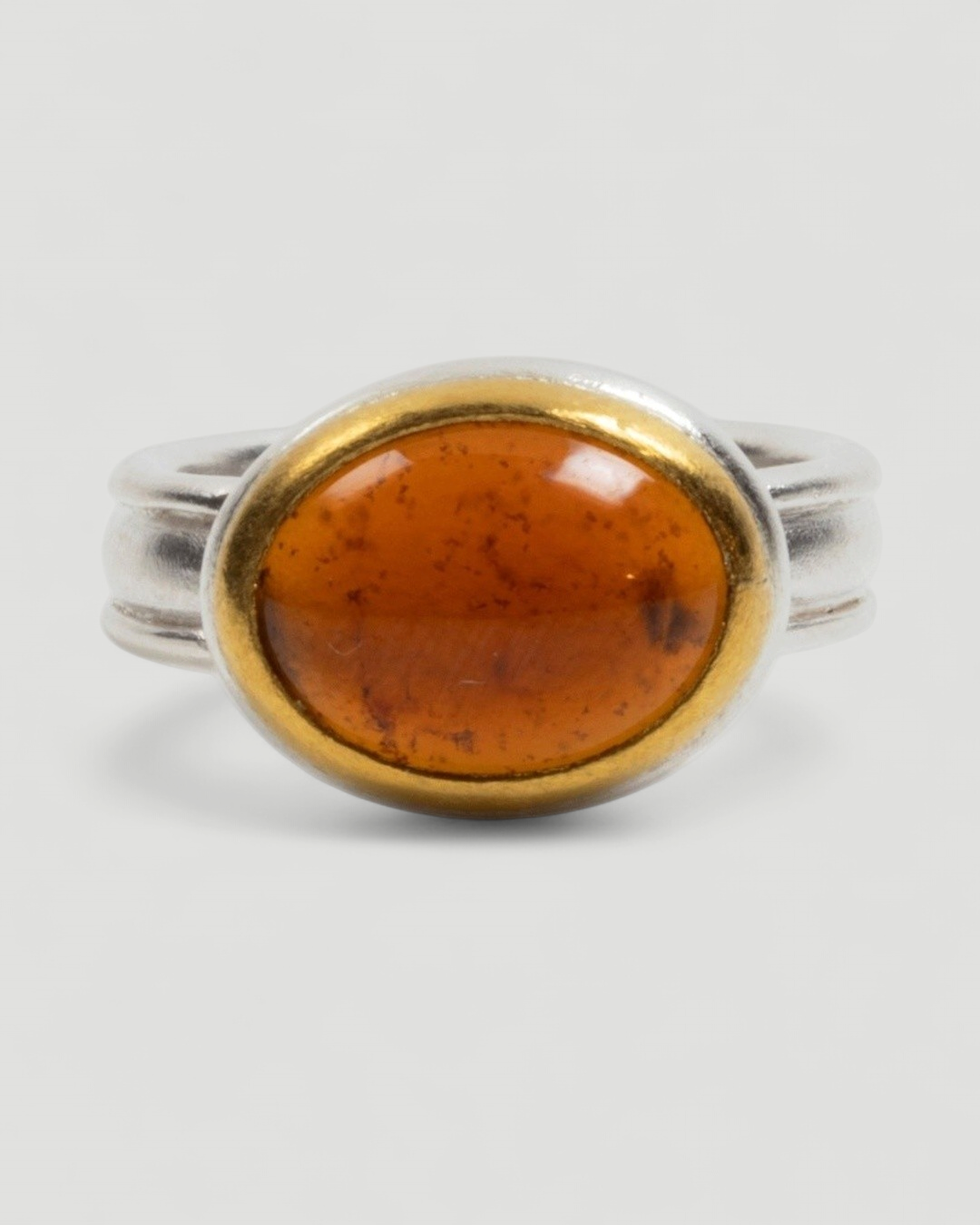 925 Silberring mit rotem Hessonit-Granat (6,98 ct) und 999 Feingold-Fassung - Goldschmiede Krack