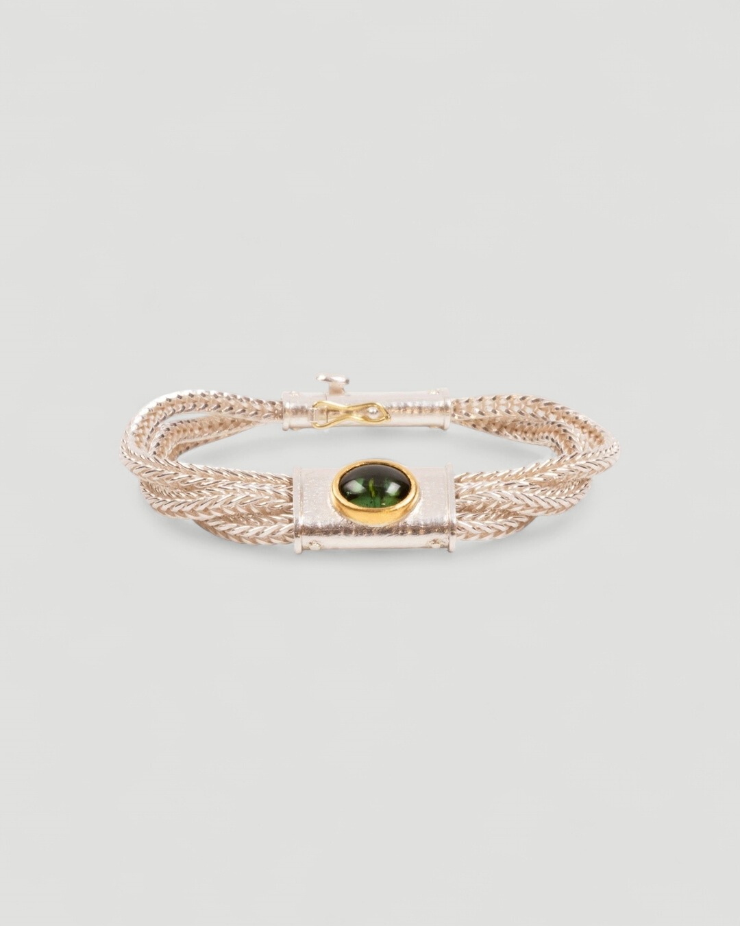 925 Silberarmband mit grünem Turmalin und Fuchsschwanzkette (18 cm) - Goldschmiede Krack