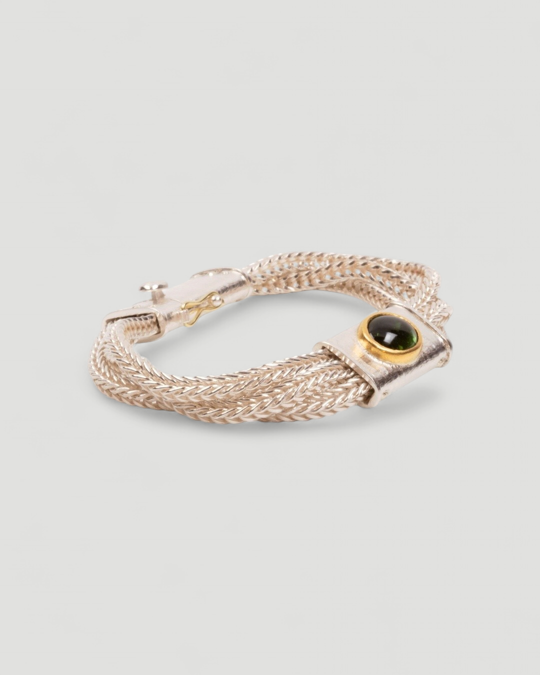 925 Silberarmband mit grünem Turmalin und Fuchsschwanzkette (18 cm) - Goldschmiede Krack