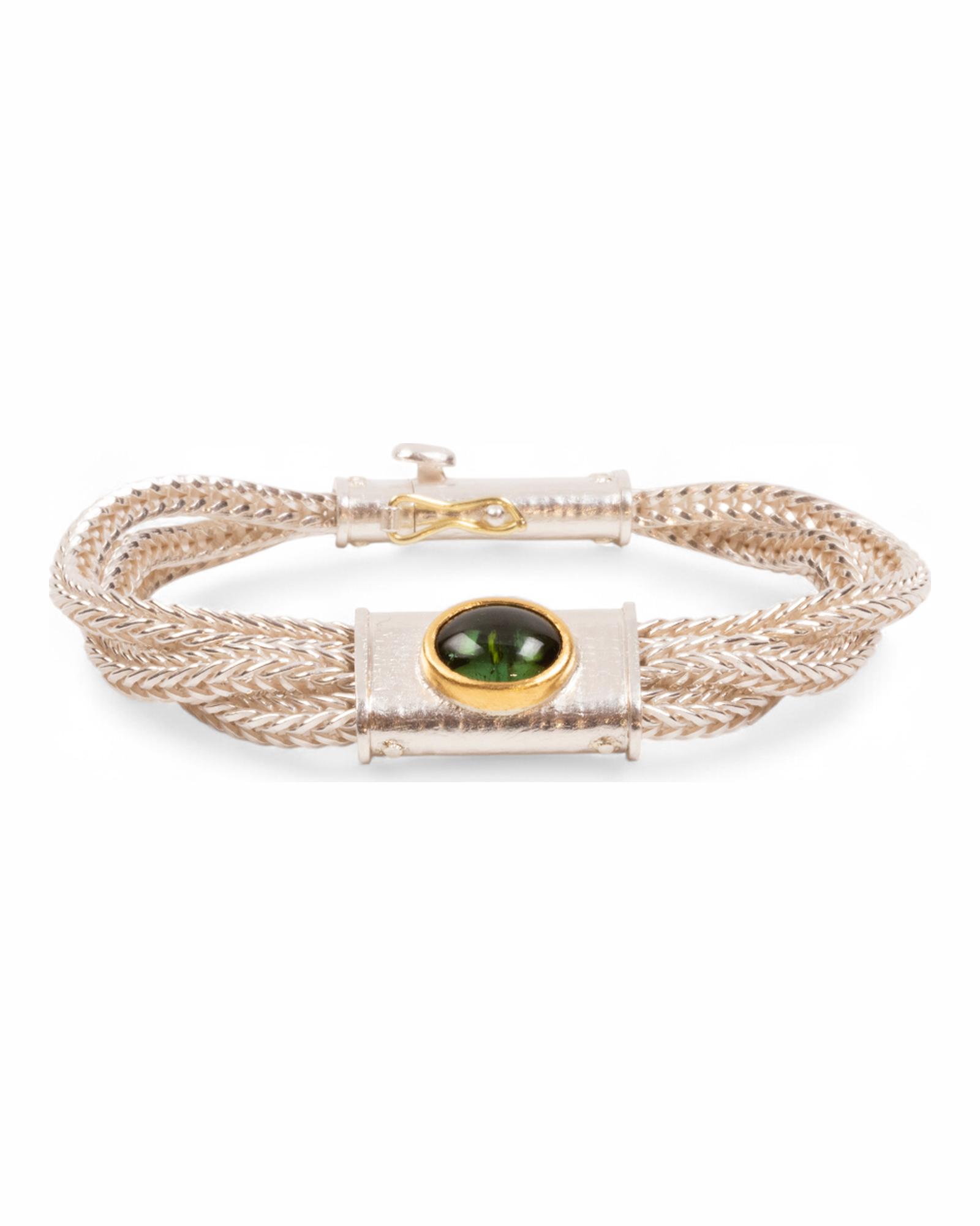 925 Silberarmband mit grünem Turmalin und Fuchsschwanzkette (18 cm) - Goldschmiede Krack