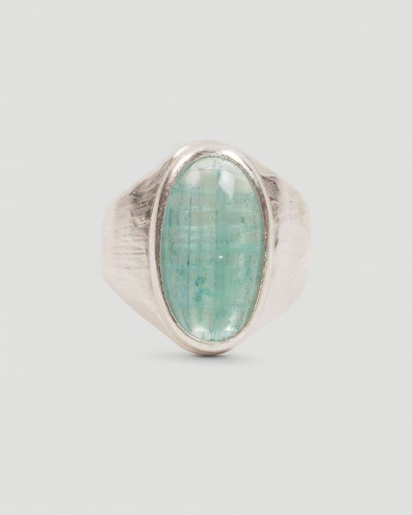 925 Silberring mit blau-grünem Heliodor-Cabochon (11,17 ct)