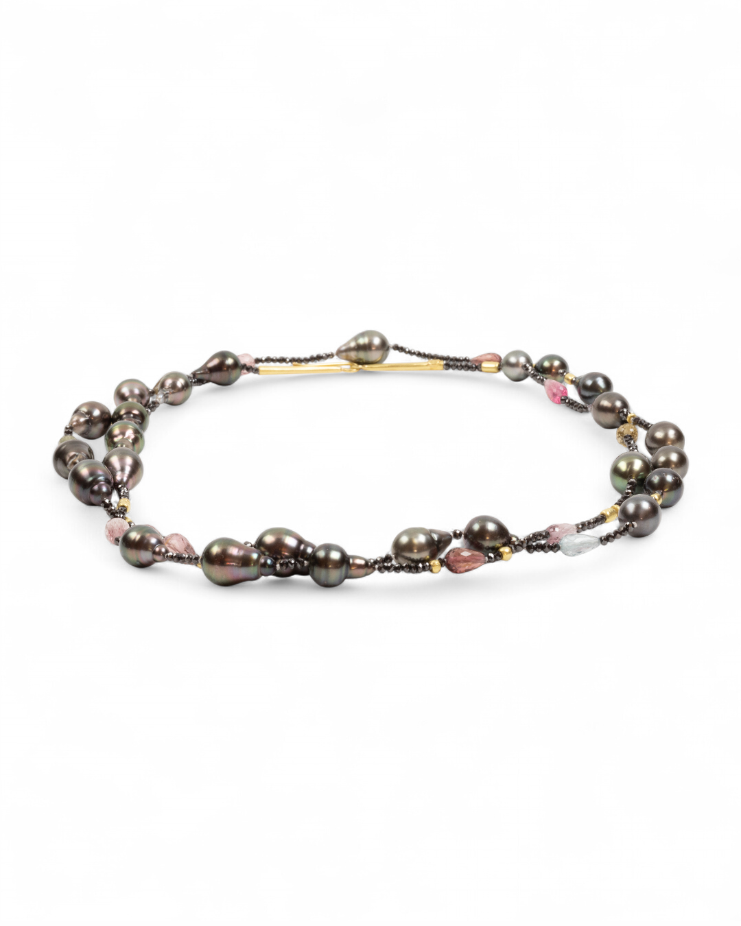 Tahiti-Perlenkette mit Turmalin und schwarzen Diamanten, 750 Gold - Goldschmiede Krack