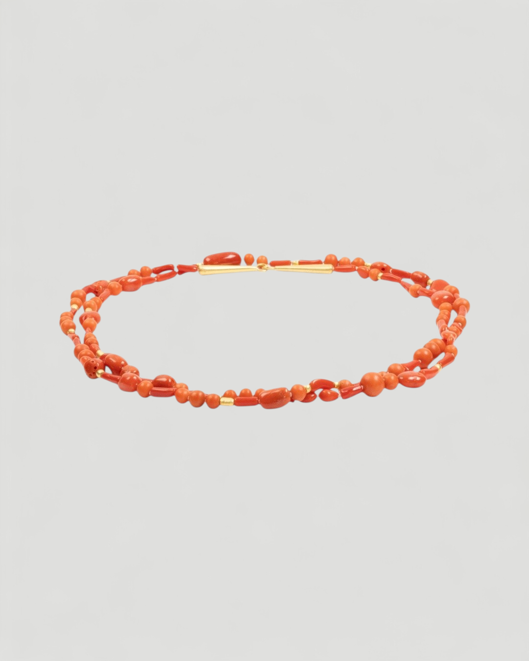 750 Gelbgold Halskette mit roter Koralle (170 ct) und Goldelementen - Goldschmiede Krack