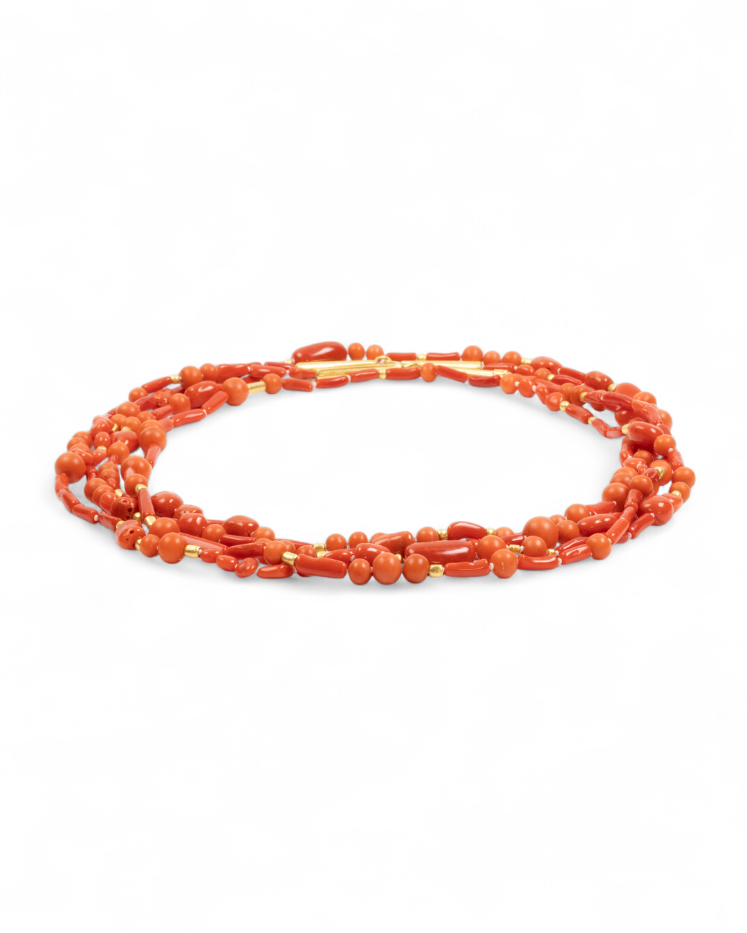 750 Gelbgold Halskette mit roter Koralle (140 ct) und Goldelementen - Goldschmiede Krack