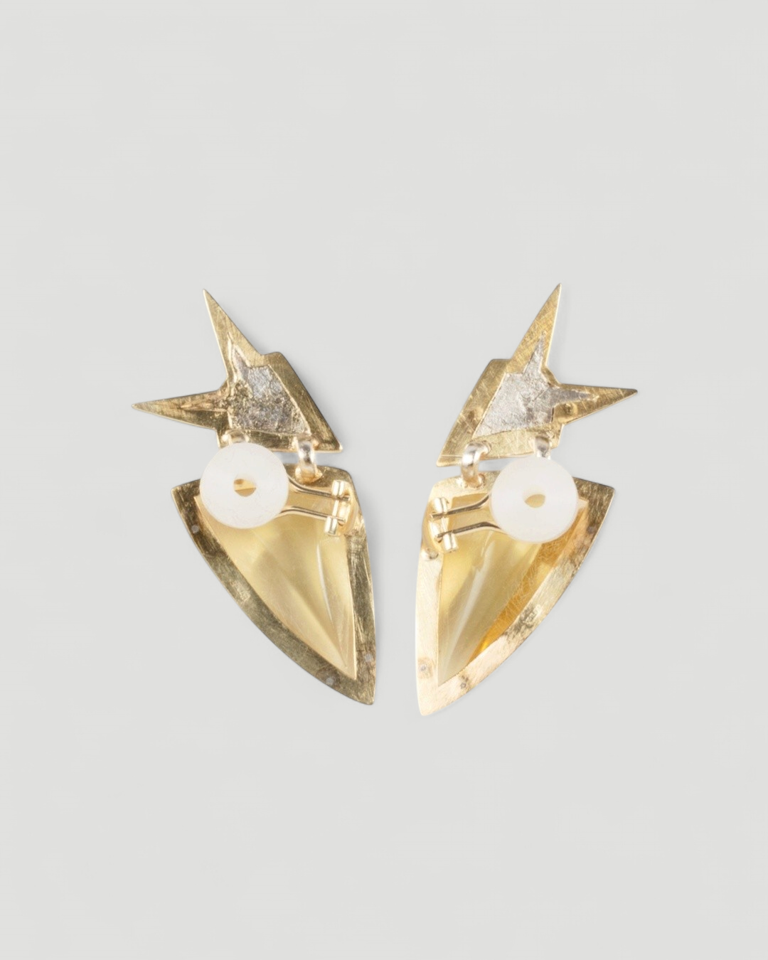 Große Bernstein Ohrclips aus 750 Gold und 925 Silber - Unikat - Goldschmiede Krack