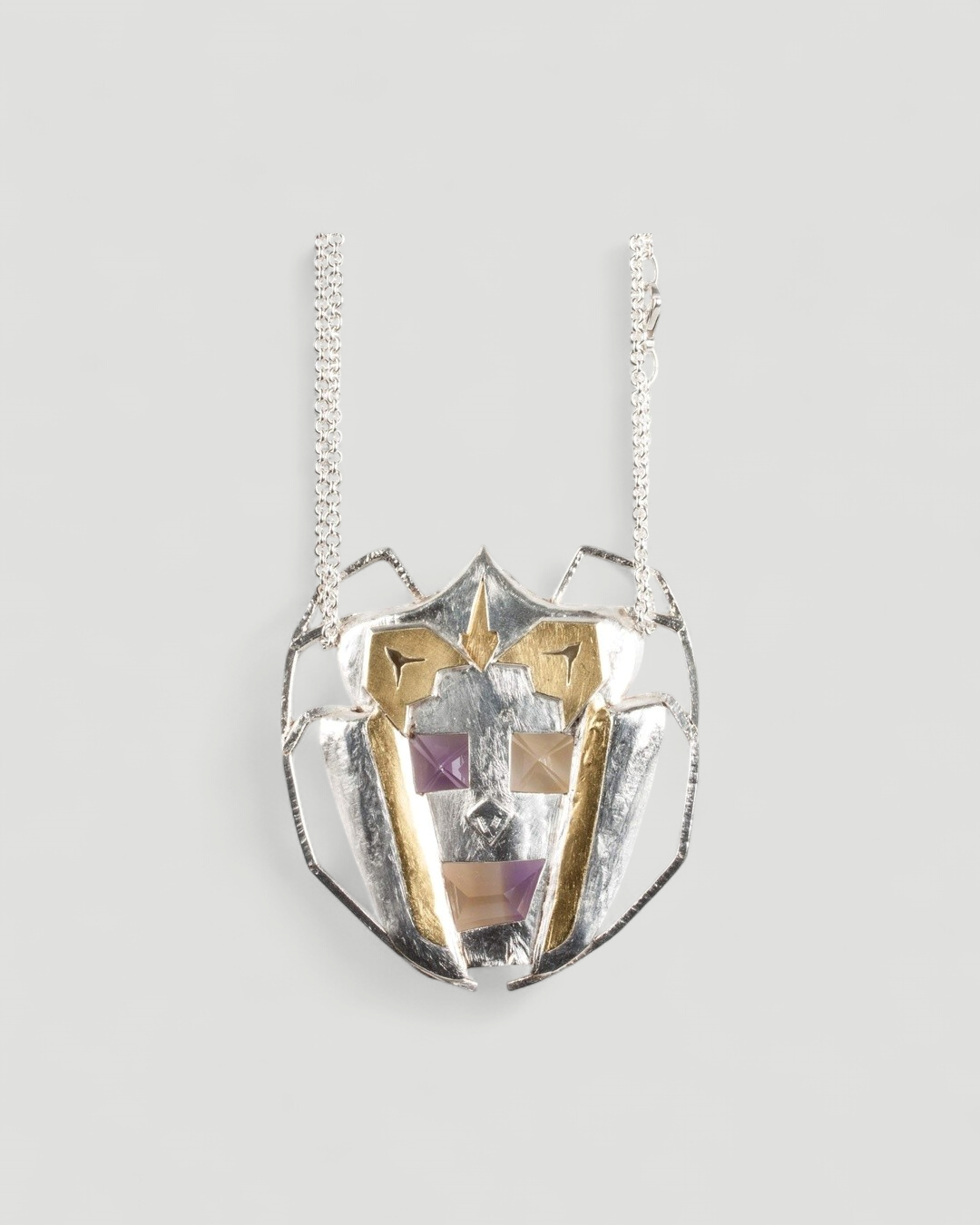 Großer 925 Silberanhänger mit Citrin, Amethyst und 999 Feingold - Goldschmiede Krack