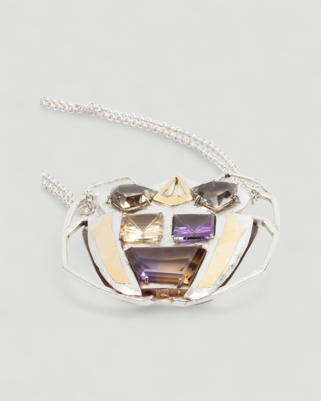 Großer 925 Silberanhänger mit Citrin, Amethyst und 999 Feingold - Goldschmiede Krack