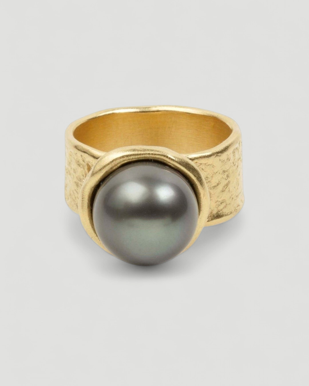 750 Goldring mit grauer runder Tahitiperle - Goldschmiede Krack