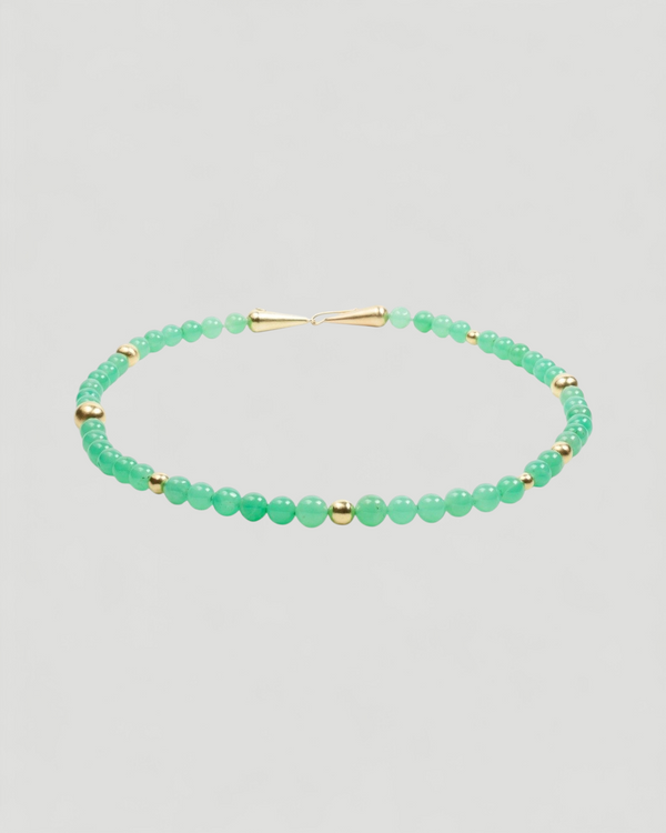 Aufwändige grüne Chrysopraskette mit 750 Goldelementen und Verschluss