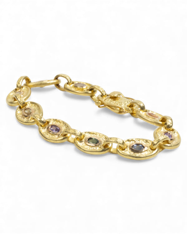 750 Gold-Gliederarmband mit bunten Saphiren (zus. 2,75 ct) - Goldschmiede Krack - Trauringe & Unikatschmuck aus Deidesheim