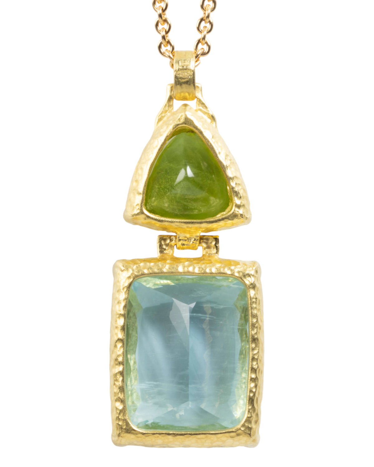 750 Gold Anhänger mit großem Aquamarin (72,65 ct) und Peridot (25,70 ct) – Unikat