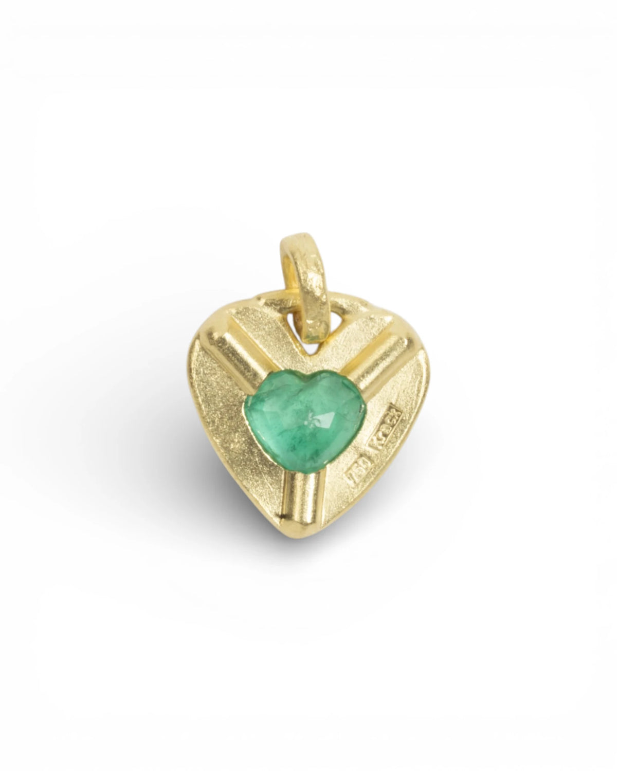750 Gelbgold Herzanhänger mit grünem Smaragd (0,97 ct) - Goldschmiede Krack - Trauringe & Unikatschmuck aus Deidesheim