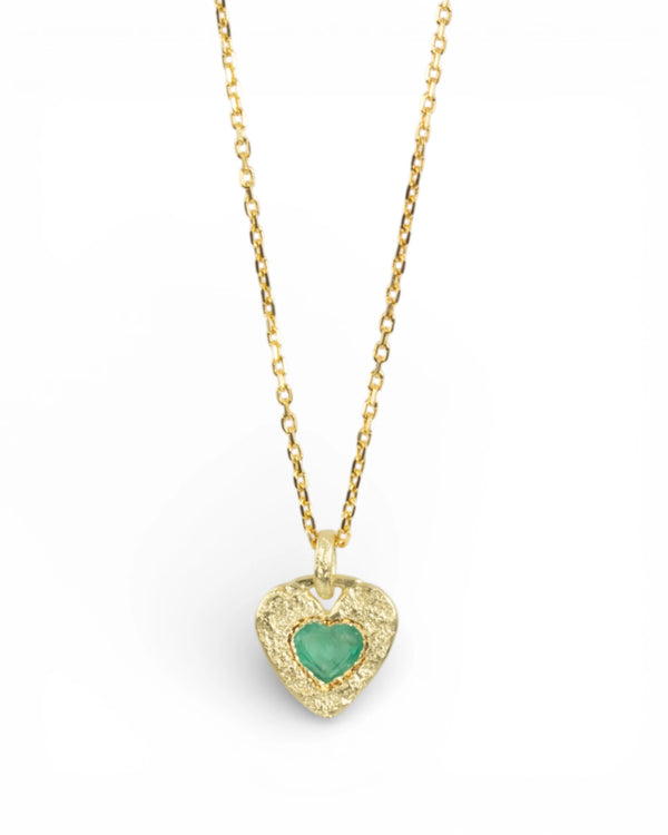 750 Gelbgold Herzanhänger mit grünem Smaragd (0,97 ct) inkl. Gelbgoldkette - Goldschmiede Krack - Trauringe & Unikatschmuck aus Deidesheim