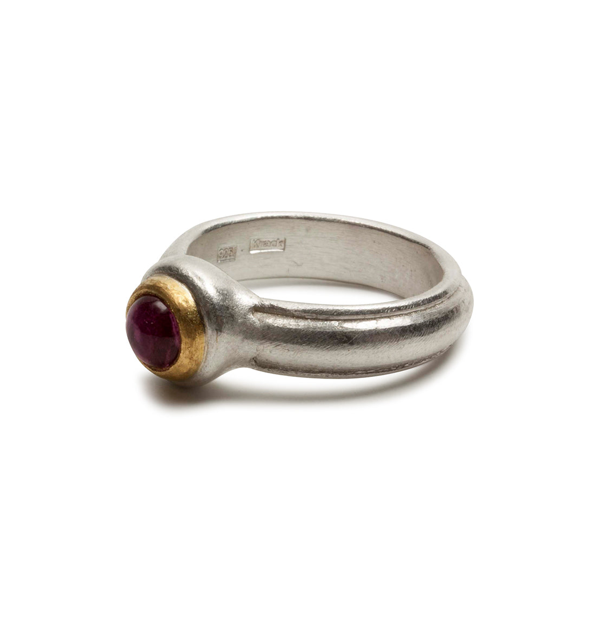 Bicolor 925 Silberring mit rosa Turmalin und Goldfassung - Goldschmiede Krack