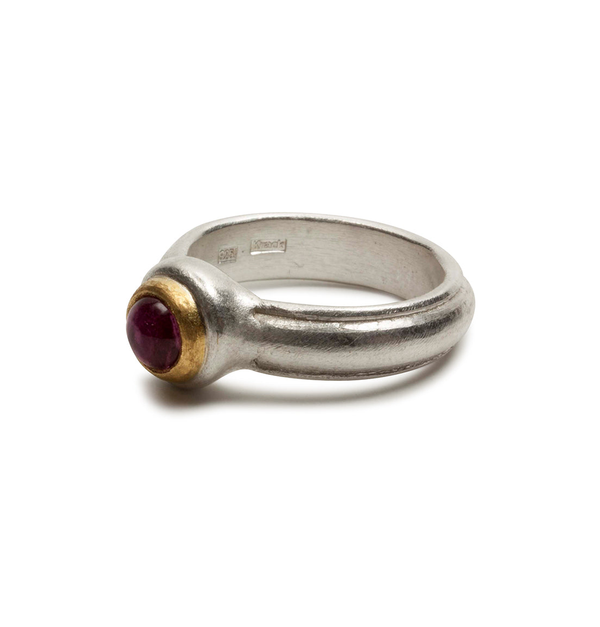 Bicolor 925 Silberring mit rosa Turmalin und Goldfassung - Goldschmiede Krack