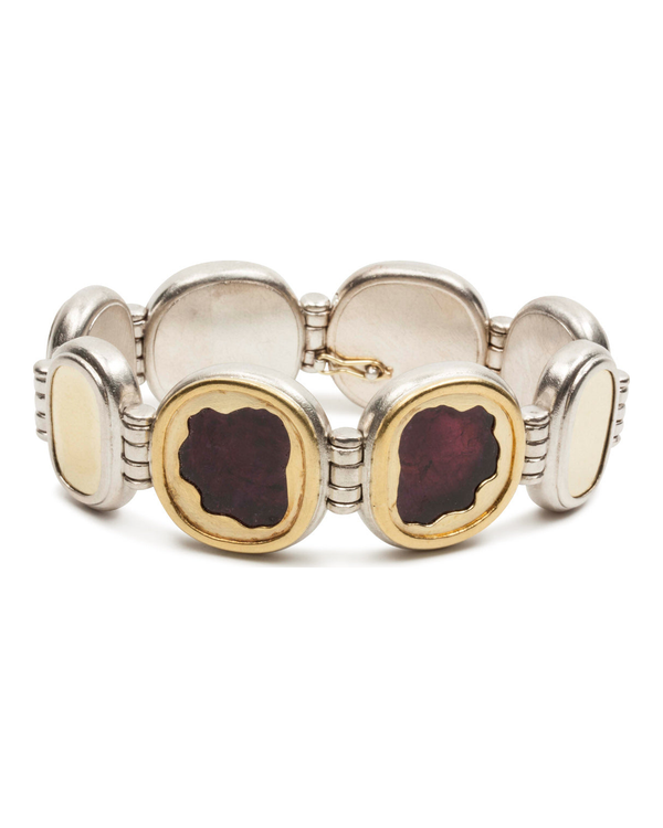 Großer Armreif mit zwei roten Turmalinen (30.0 ct) und Kastenschloss aus Silber und Gold - Goldschmiede Krack - Trauringe & Unikatschmuck aus Deidesheim