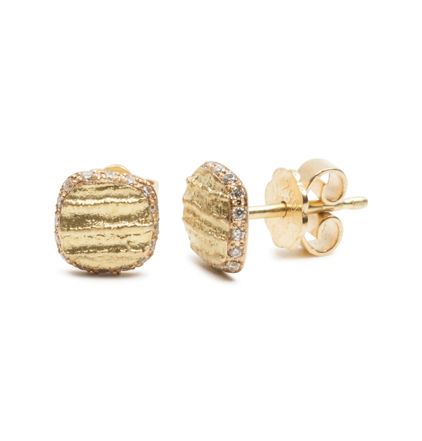 Brillant Ohrstecker mit Bark Struktur - 7,5 mm - Goldschmiede Krack - Trauringe & Unikatschmuck aus Deidesheim