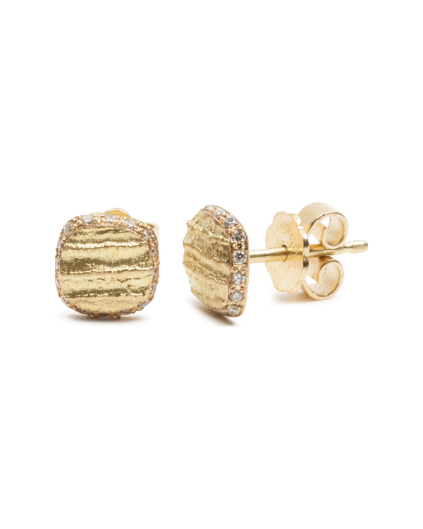 Brillant Ohrstecker mit Bark Struktur - 7,5 mm - Goldschmiede Krack - Trauringe & Unikatschmuck aus Deidesheim