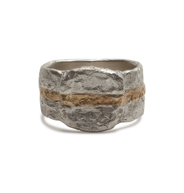 Breiter 925 Silberring mit 750 Goldstreifen - Goldschmiede Krack - Trauringe & Unikatschmuck aus Deidesheim